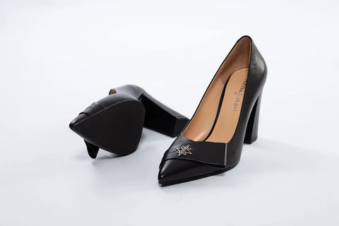 Pantofi eleganți din piele naturală cu toc gros