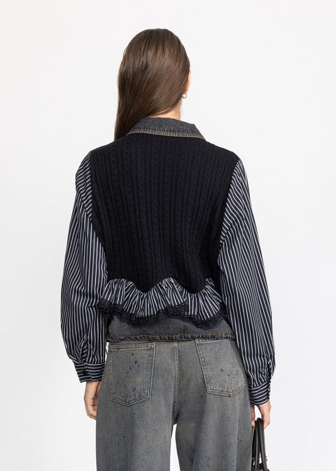 Camasa Denim cu insertie de tricot