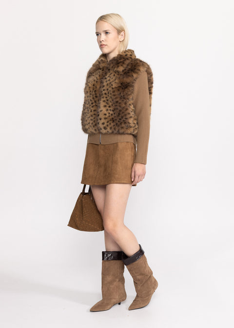 Cardigan elegant cu blana ecologica voluminoasa