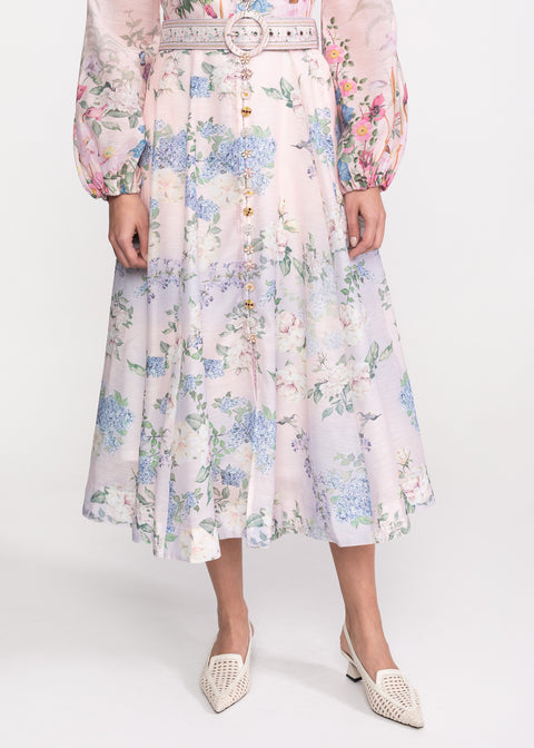 Rochie Midi cu imprimeu floral si curea in talie