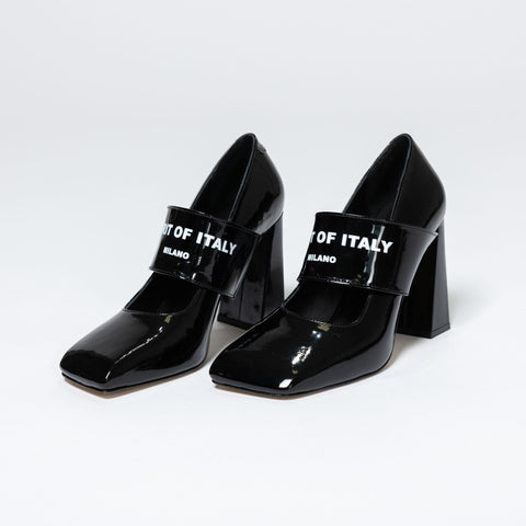 Patent Leather Heels with Block Heel and Strap