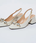 Pantofi damă ivoar din piele lăcuită cu accesorii din cristal – Stil și rafinament la fiecare pas