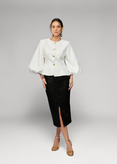 Costum cu fusta din paiete