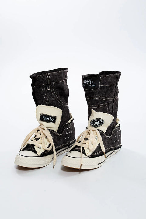 Sneaker înalt din Denim cu stele decorative