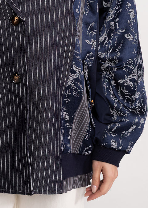 Striped Floral Print Blazer