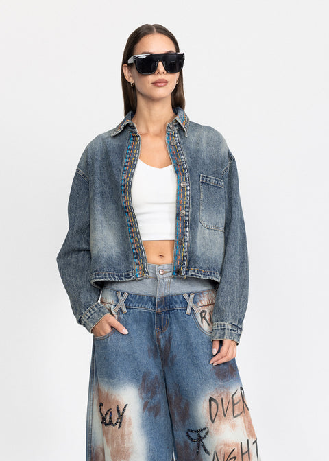Denim shirt with contrast stitching 3