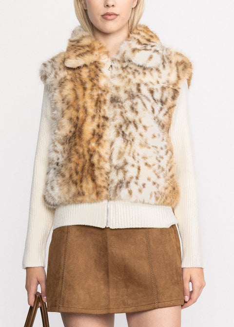 Cardigan elegant cu blana ecologica voluminoasa
