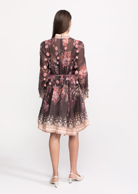 Rochie cu imprimeu floral vintage si cordon in talie