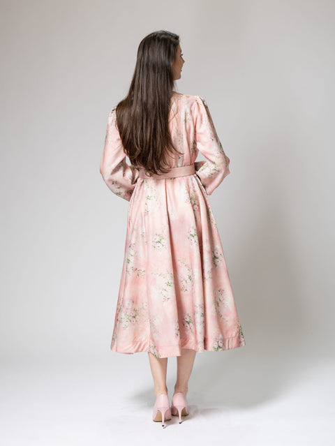 Rochie Midi roz pastel cu imprimeu floral