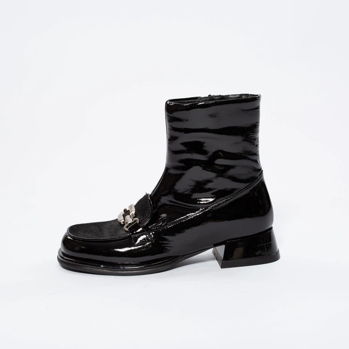 Botine Statement din Piele Naturală Lăcuită și Păr de Ponei