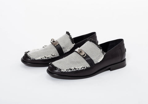 Loafers negri din Piele naturală in combinație cu material textil