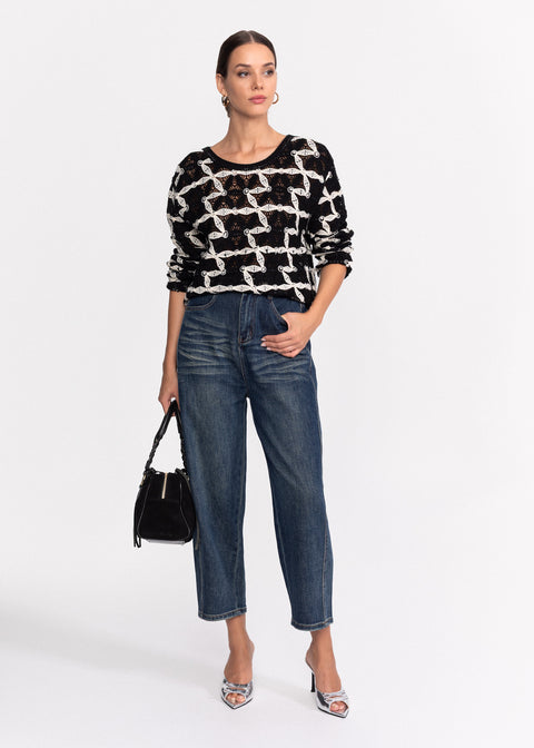 Bluza tricotata cu model geometric 62002