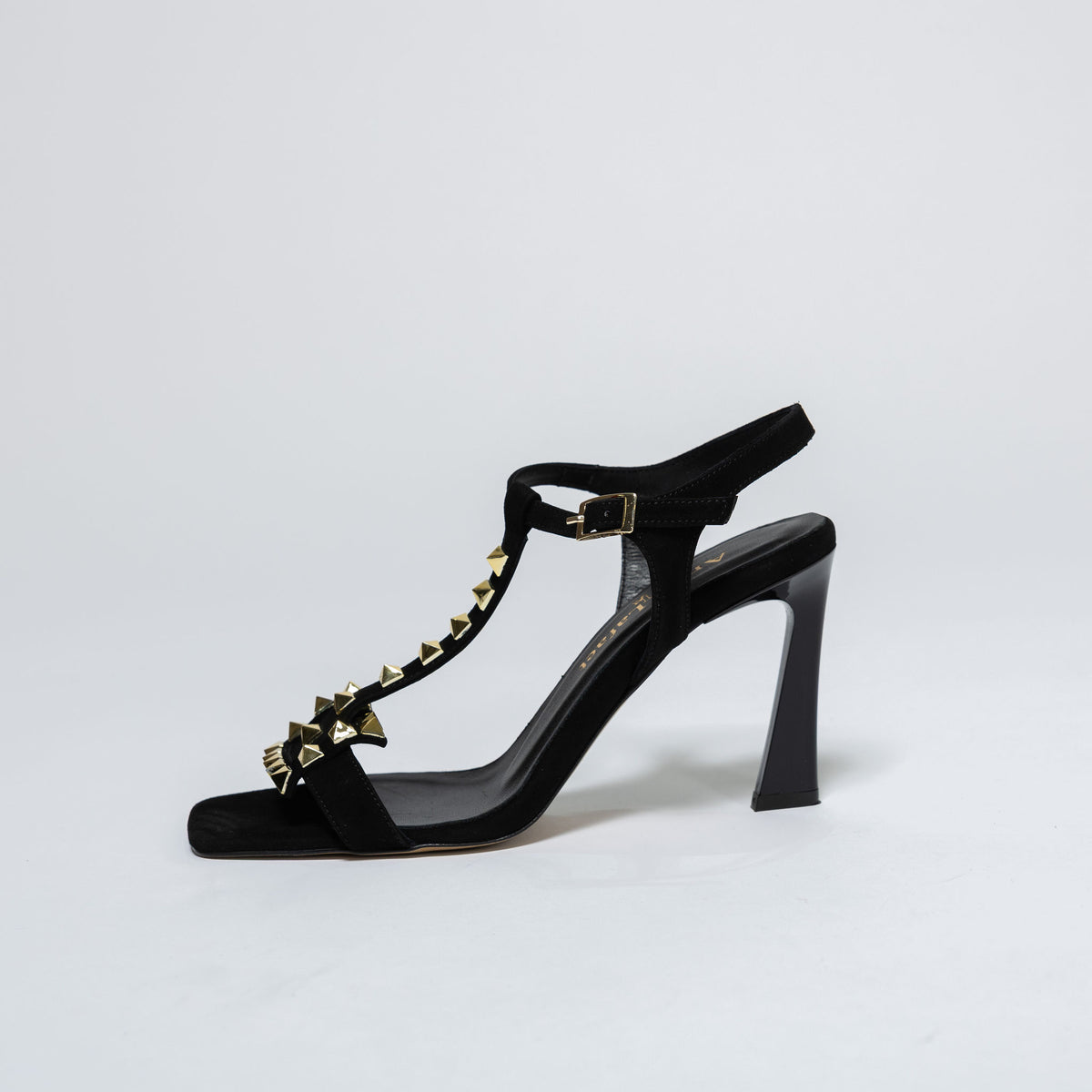 Heeled Sandals with Straps and Gold Studs