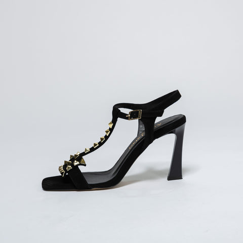 Heeled Sandals with Straps and Gold Studs