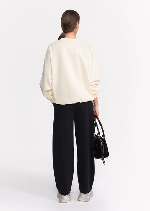 Pantaloni din bumbac cu talie elastica si snur decorat cu margele 8507