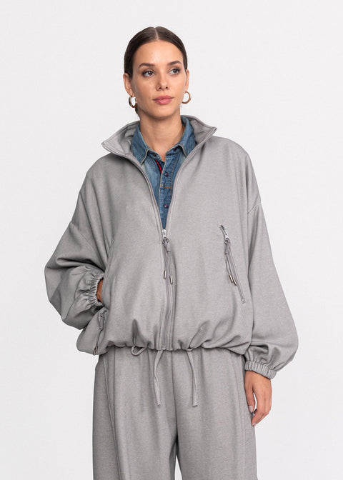 Bluza casual din bumbac cu gluga si fermoar frontal