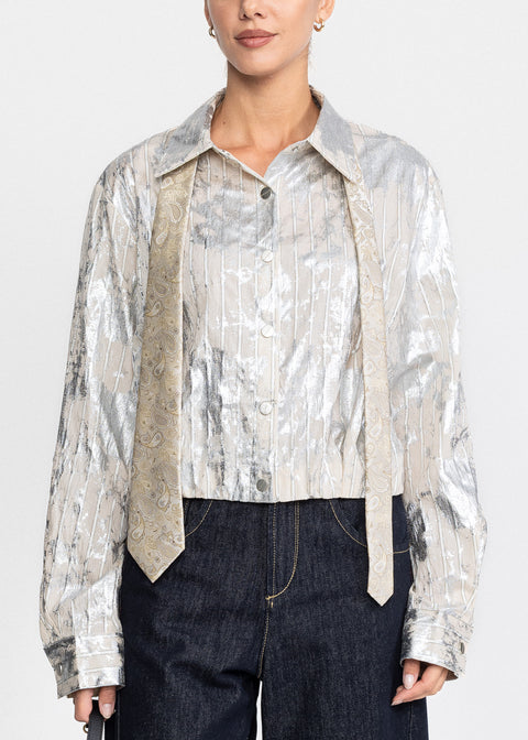Shirt with a Classic Collar and Distressed Finish