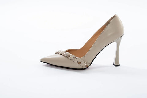 Pantofi Stiletto Elegance Bej cu Detaliu Împletit