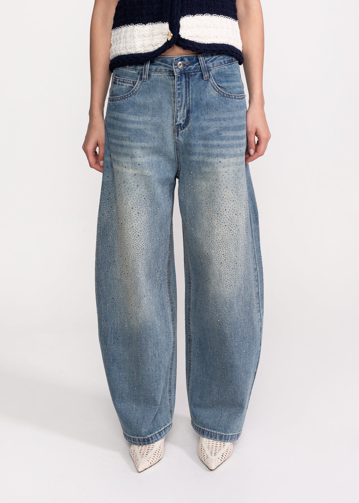 Mid-Rise Jeans with Crystal Embellishments