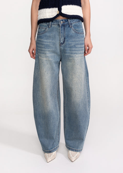 Mid-Rise Jeans with Crystal Embellishments