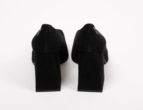Pantofi damă din piele întoarsă, cu print litere ivoar,toc 9cm