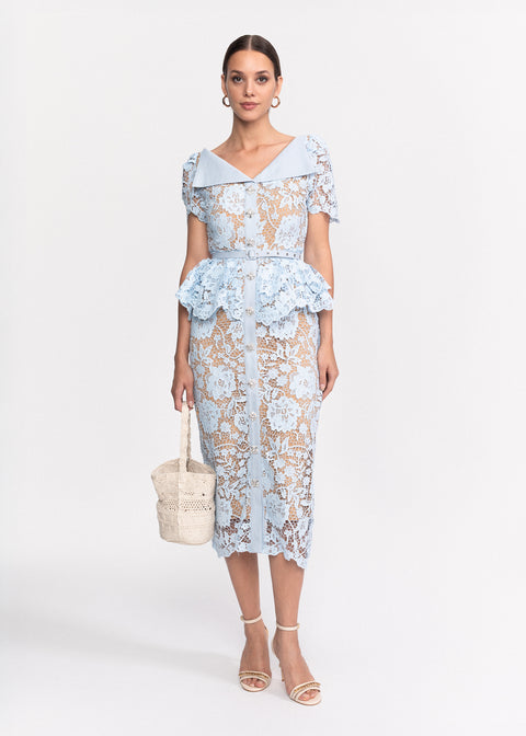 Rochie Midi din dantela cu volane stil peplum