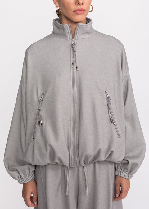 Bluza casual din bumbac cu gluga si fermoar frontal