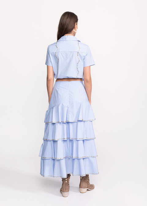 Crystal-Embellished Top and Skirt Set