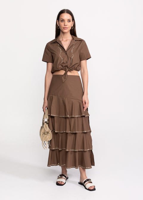 Crystal-Embellished Top and Skirt Set