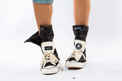 Sneaker înalt din Denim cu stele decorative