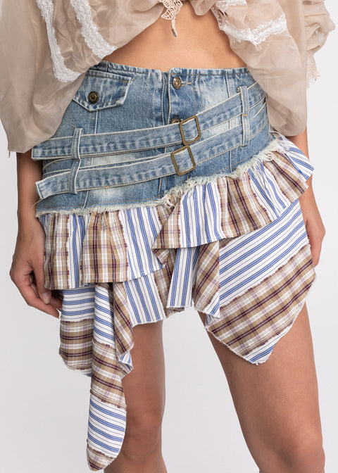 Fusta denim cu design asimetric