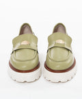 Loafers Olive din piele naturală și accesoriu auriu