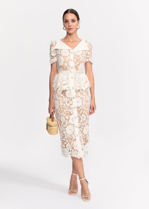 Rochie Midi din dantela cu volane stil peplum