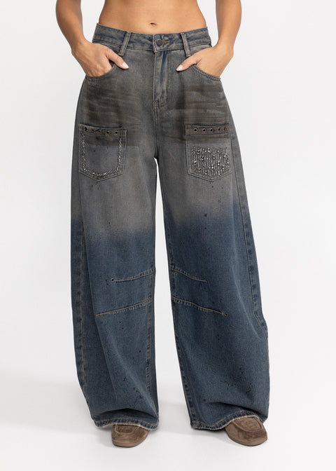 Blugi din denim cu buzunare decorate