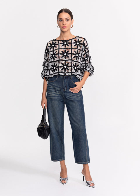 Bluza tricotata decorata cu model floral stilizat 62001