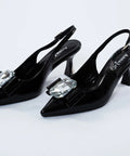 Pantofi negri slingback lăcuiți cu aplicație bijuterie și toc gros 7 cm – eleganță by AnnaLaFaet