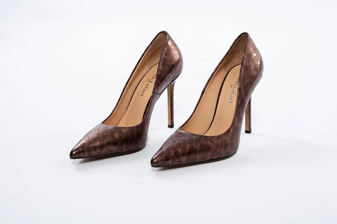Pantofi stiletto din piele cu model animal print și vârf ascuțit