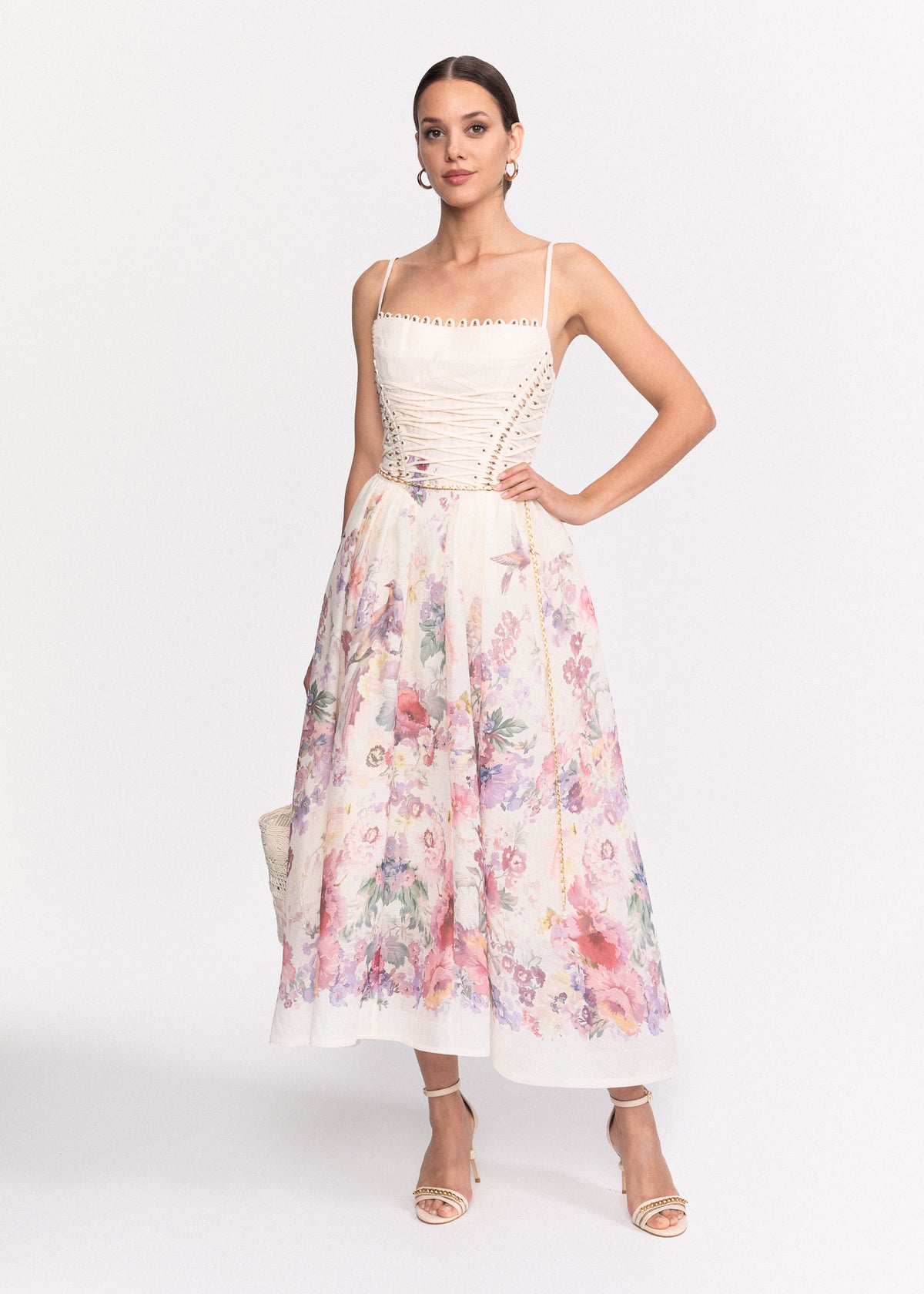 Rochie Midi cu imprimeu floral si bretele subtiri