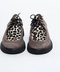 Pantofi din piele naturala intoarsa capucino,in combinatie cu animal print