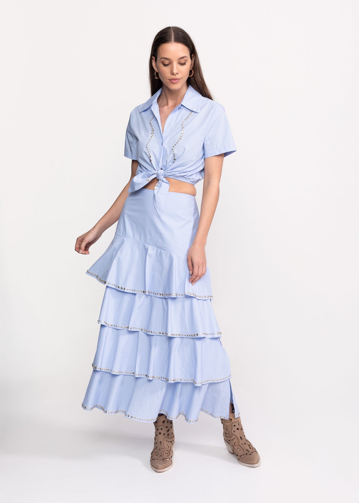 Crystal-Embellished Top and Skirt Set