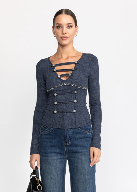 Bluza cambrata cu decolteu in V si benzi  5085
