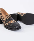 Pantofi din piele in combinatie cu piele intoarsa leopardata