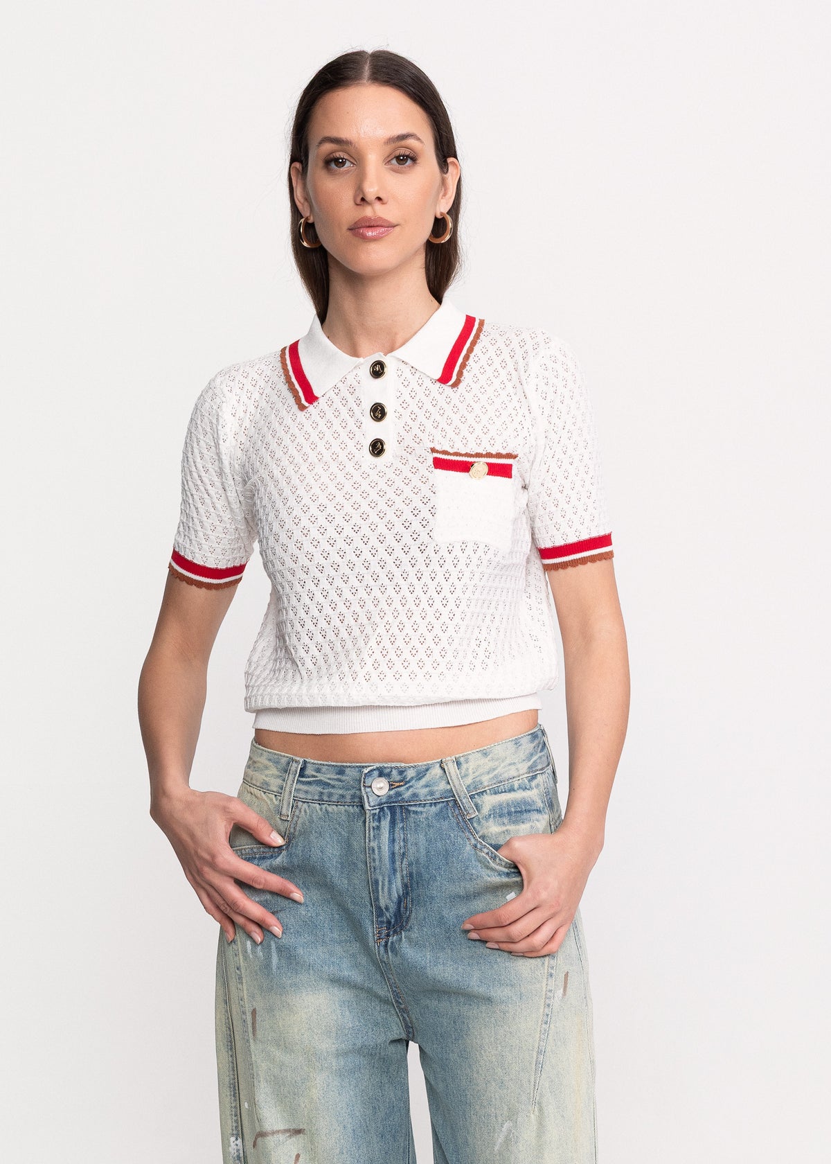 Open-Knit Top with Contrast Details