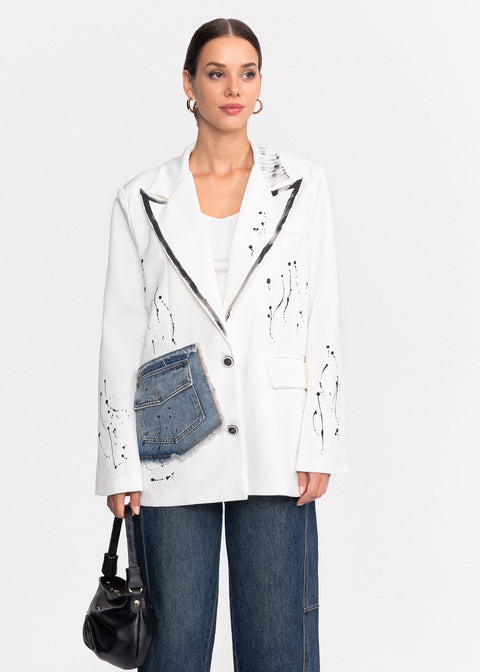 Sacou cu buzunare din denim si detalii artistice pictate Original Design