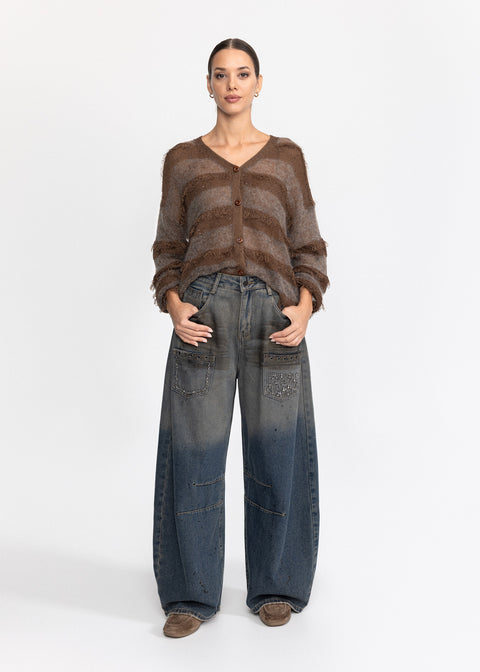 Blugi din denim cu buzunare decorate