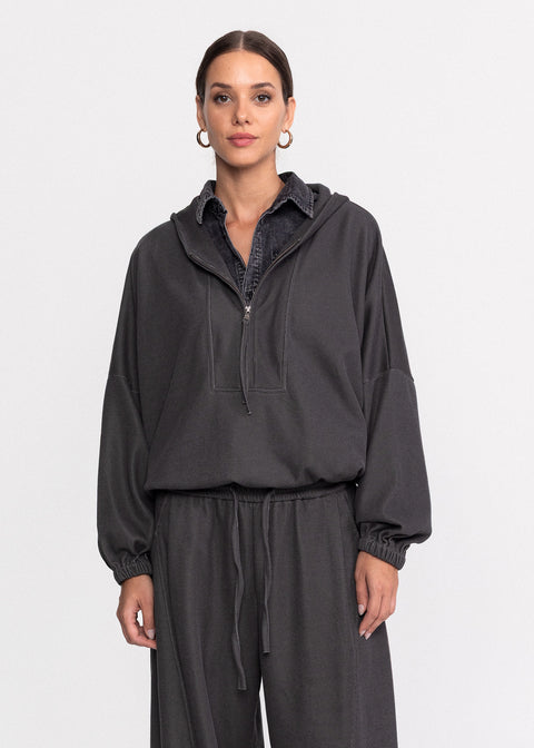 Bluza casual din bumbac cu gluga si fermoar frontal