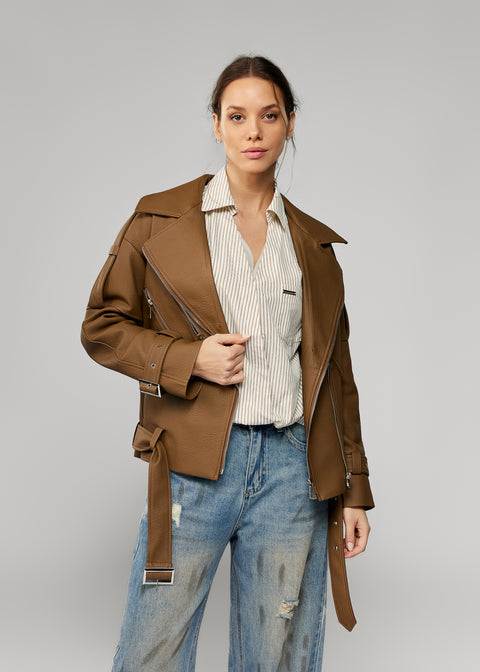 Leather Jacket with Detachable Fur Trim