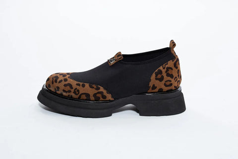 Pantofi Loafers din piele intoarsa leopardata