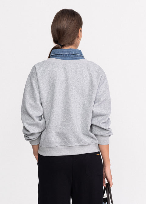Bluza din bumbac cu guler din denim 6037
