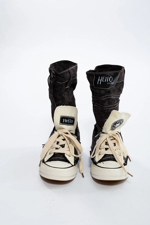 Sneaker înalt din Denim cu stele decorative